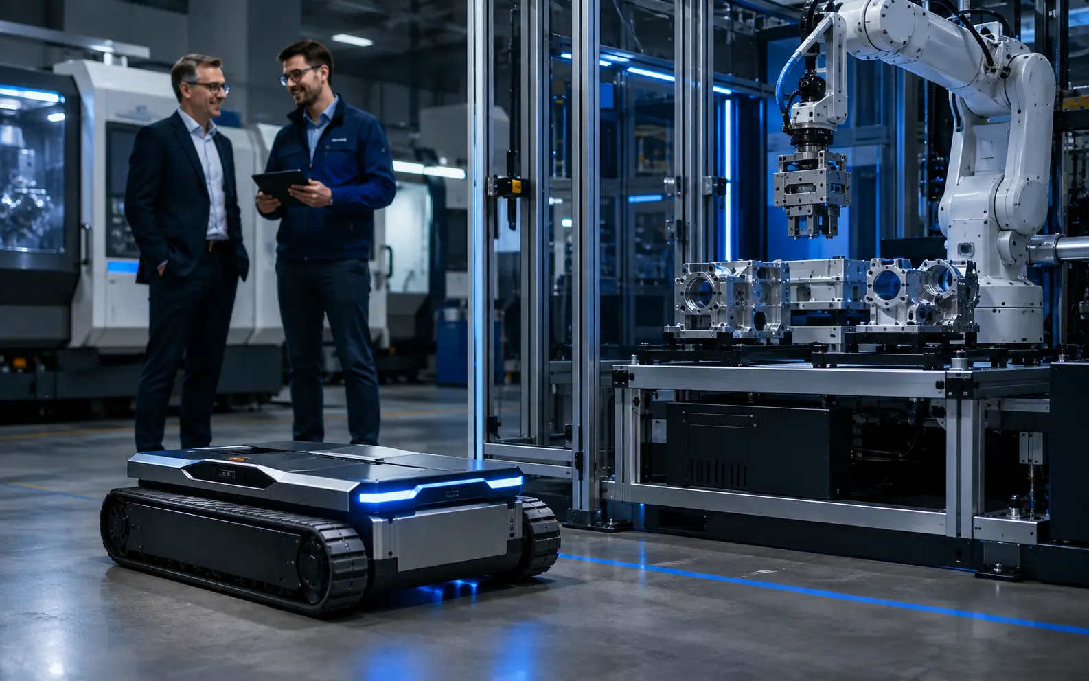 Robot de dos orugas y solución de automatización industrial operando con éxito